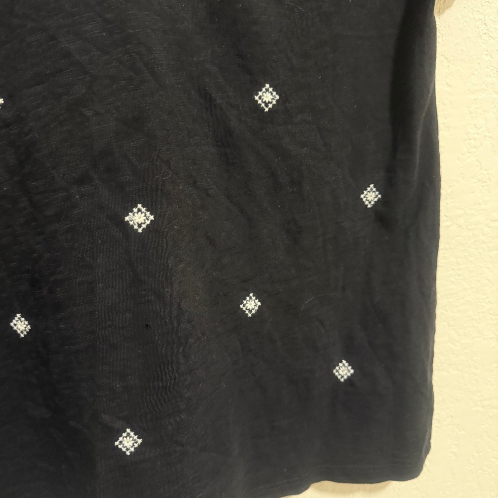 Talbots‎ Black Cotton Embroidered Boho Split Neck Tie Top Medium IN3048 - Picture 5 of 9